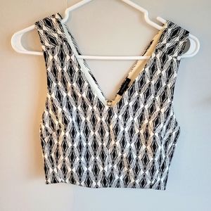 White and Black Sleeveless Crop Top, Size Small